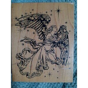 Golden Angel  K-1332  Wood Mounted Rubber Stamp 1994 PSX  Measures 3.5 X 4.5
